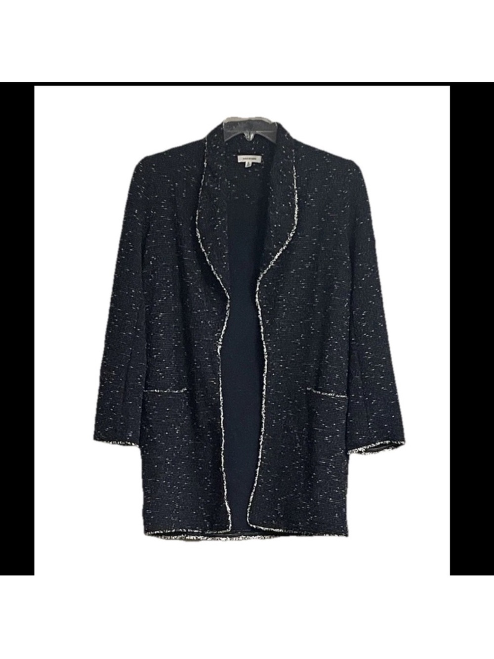 Max Studio Black Tweed Open-Front Blazer with Contrast Trim